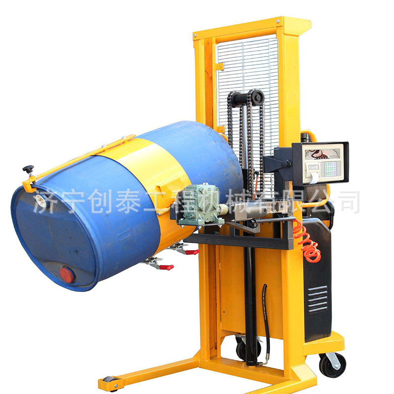 翻转车手动液压油桶堆高翻转倒料车抱箍式堆高车倒料