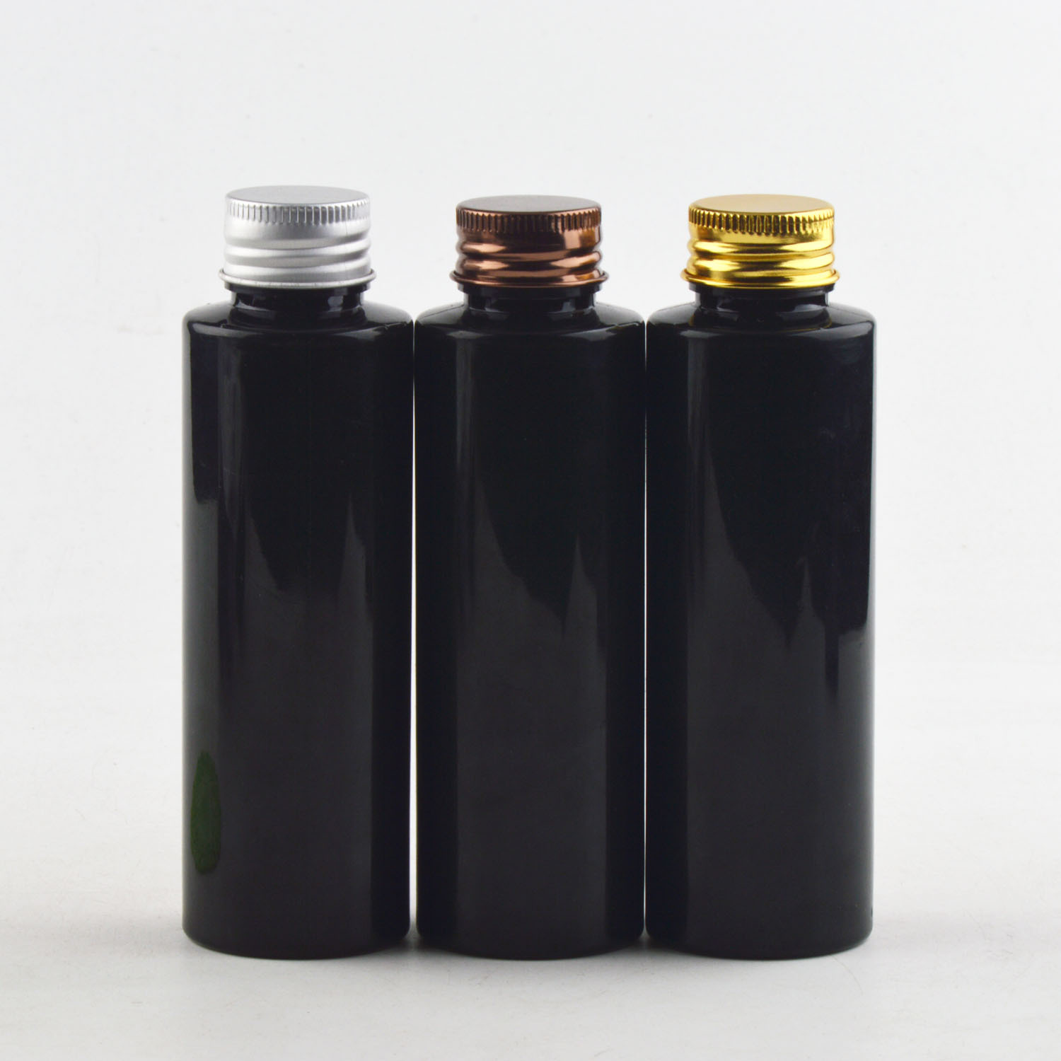 100ML黑色平肩铝盖化妆品便携分装瓶金属盖子带内塞塑料PET包材
