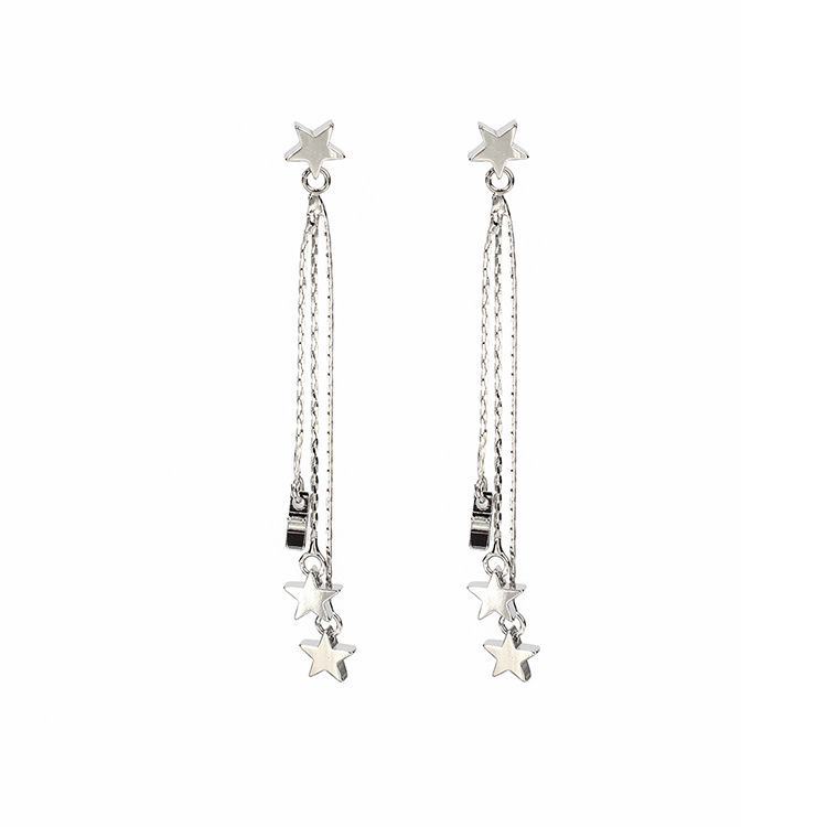 8g Weight No Inlaid Inlay Material Earrings Classification Wedding, Travel Occasion Metal Material Women'S Gender Plating Design Gold, Silver Color Korean New Beautiful Fairy Star Tassel Pendant Ladies Earrings Hot-saling Wholesale 16