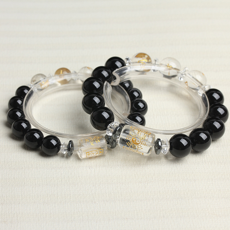 批发热卖天然黑玛瑙三合生肖手串 吉祥佛珠手链男女款|ru