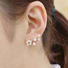 B249韓國新款貝殼花朵珍珠耳釘 簡約樹枝耳環 氣質時尚OL耳飾女