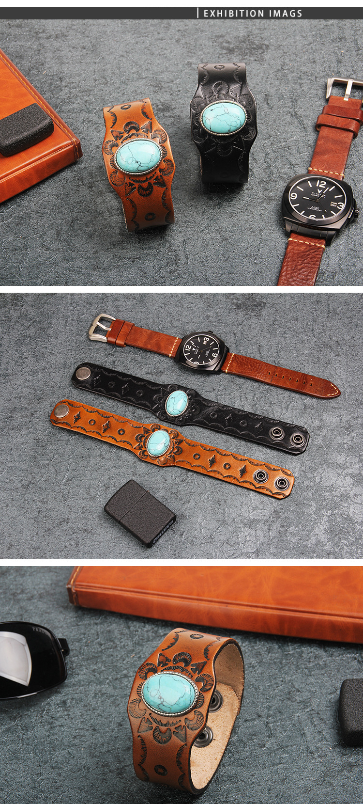 Anniversary, Business, Travel Occasion Flower Pattern Ethnic Style Flower Inlay Artificial Gemstones Men's Bracelets Men Cord & Leather Bracelets