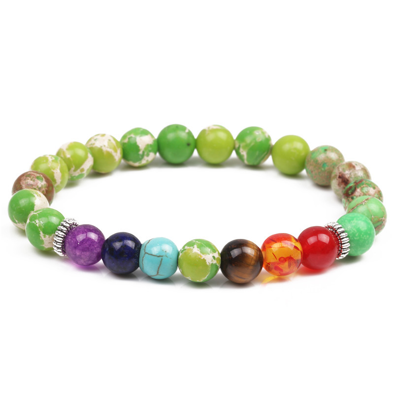 Natural Colorful Chakra Emperor Stone Beaded Bracelet Seven Chakras Yoga Energy Beads Bracelet