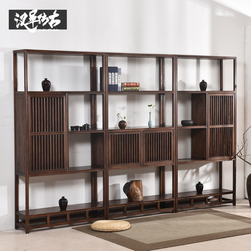 New Chinese style Solid wood bookcase combination oak Paint Shelf originality simple and easy Study Buddhist mood Bookcase Shelf
