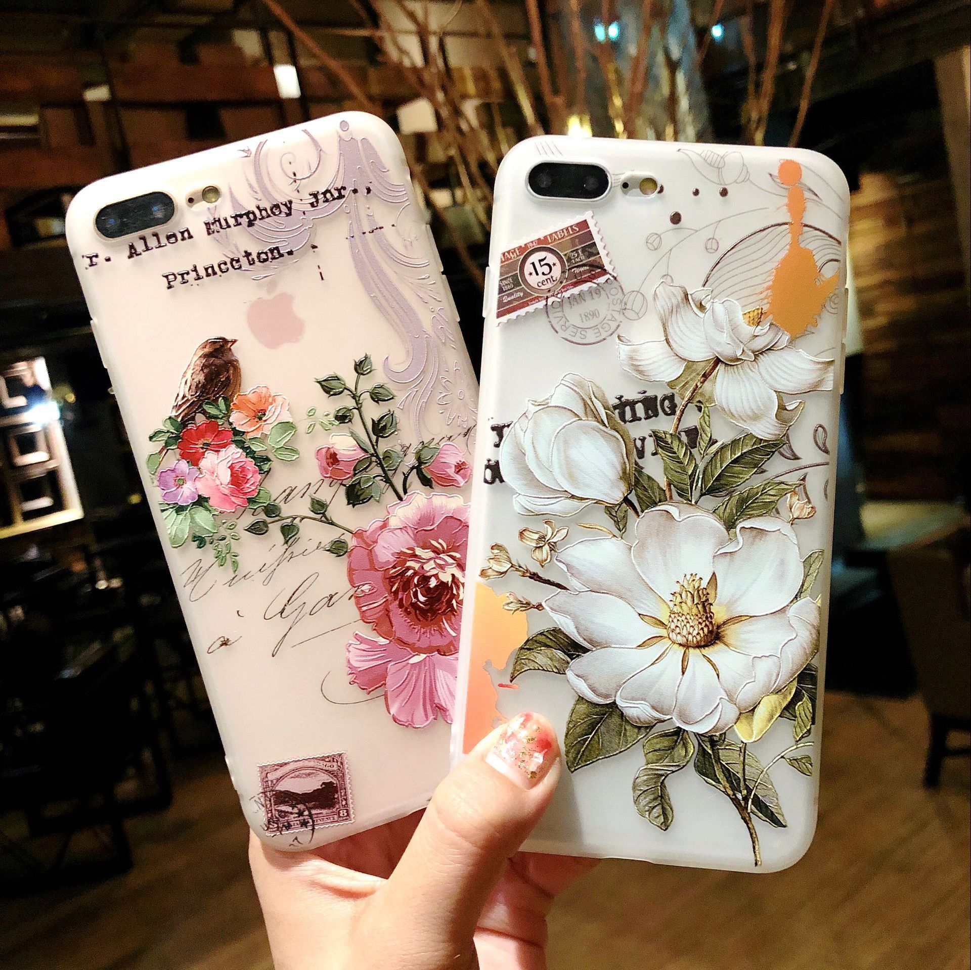 PhoneX手机壳 夏季新款小仙女磨砂透花鸟手机壳 苹果8少女手机壳