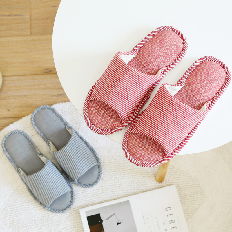 特價情侶亞麻拖鞋女夏居家室內地板家居防滑橫條拖鞋男春秋季批發