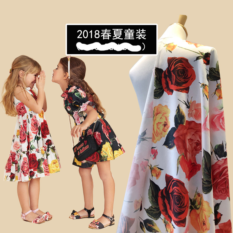 欧美大牌同款花型 DG家亲子装 童装玫瑰花图案数码印花时装面料