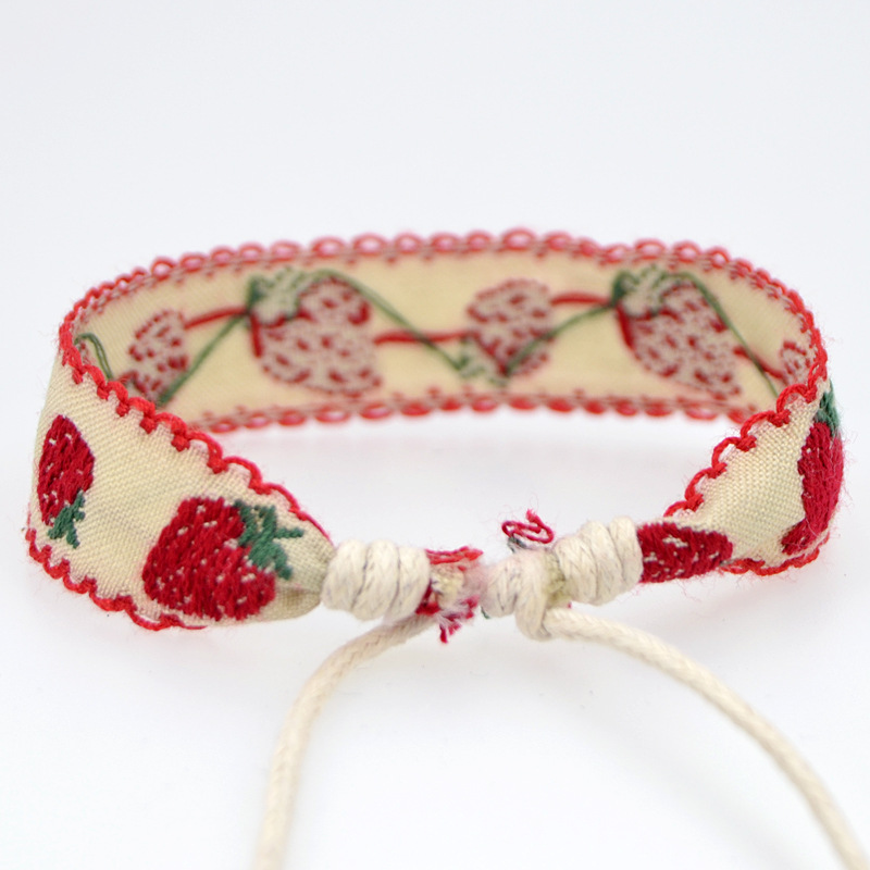 Strawberry Pattern All Seasons Season Casual Style Cute Strawberry Cotton And Linen Cord String Stretch Adjustable String Bracelets Wholesale