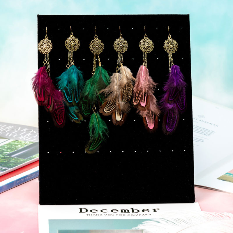 Vintage Feather Ethnic Long Tassel Earrings Wholesale display picture 1