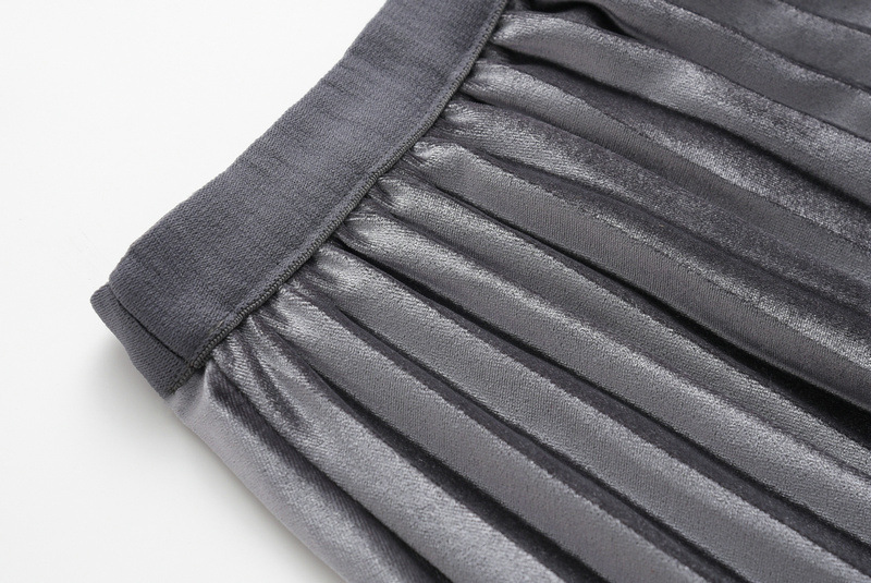 Dames rok geplooid van fluweel met mesh en goud accent_voghion.com