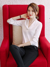 衬衣女2018新款职业套装女雪纺V领白衬衫女长袖秋装女2018新款