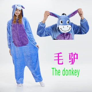 秋冬法兰绒毛驴卡通动物连体睡衣演出服表演服家居服睡衣