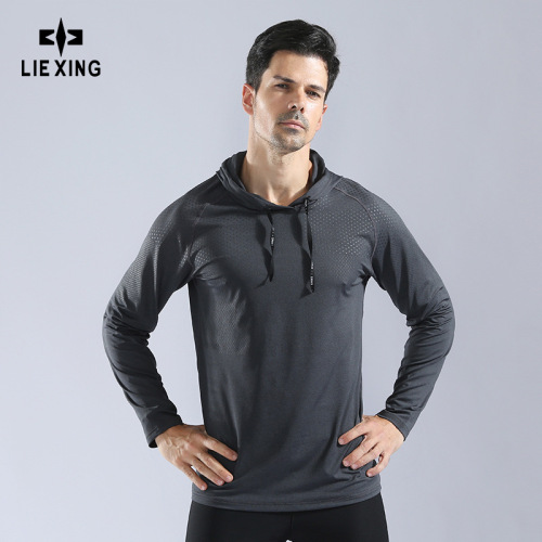 Men's autumn and winter hooded sweatshirt pullover high elastic quick-drying fitness clothing running training clothing sportswear long-sleeved T-shirt 10857