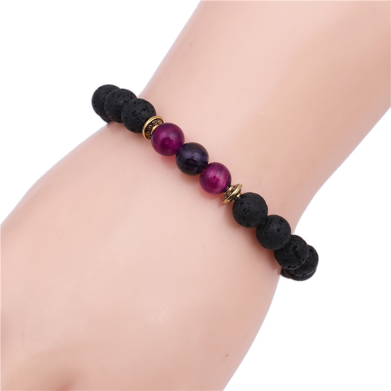 8mm Natural Line Agate Bracelet Colorful Seven Chakra Energy Yoga Beads Bracelet display picture 27