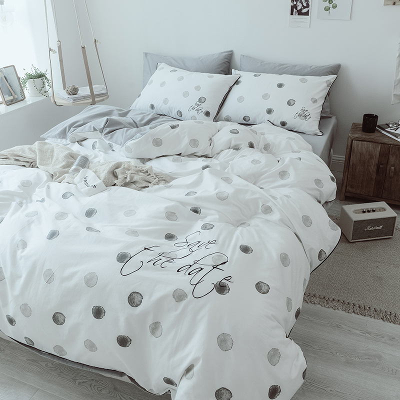 北欧简约绣花纯棉四件套 小清新公主床笠床罩全棉学生宿舍三件套|ru