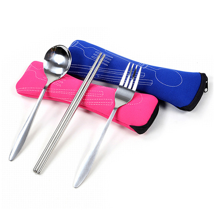 student travel tableware Three-piece Suite Stainless steel Spoon chopsticks Fork portable Canvas bag suit