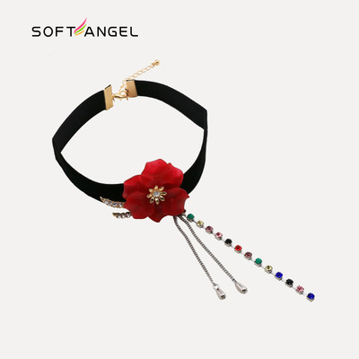 歐美時尚誇張配飾 花朵chocker項圈女生飾品原宿頸帶繩帶頸鏈女