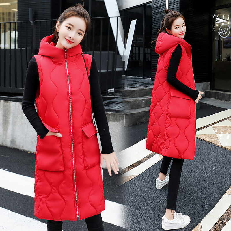 2018热卖女装女式中长款羽绒马甲秋冬爆款韩版修身简约连帽小棉袄|ru