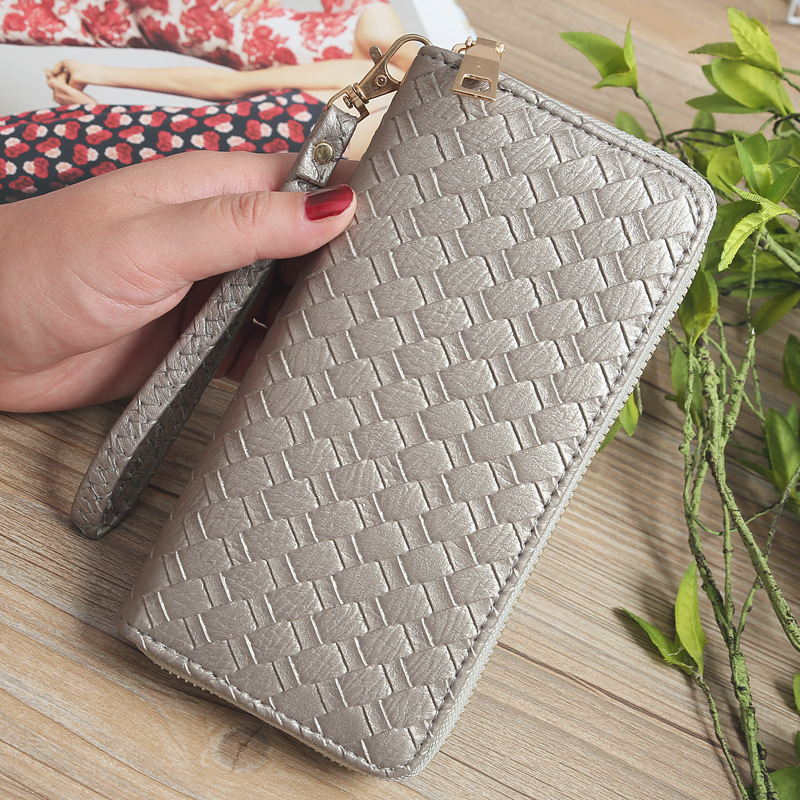 72g Weight Polyester Lining Material Zipper Closure Type Business Occasion Pu Leather Material Solid Color Pattern Unisex Gender Square Shape Khaki, Rose Red, Pink, Purple, Blue, Silver, Bronze, Black Color Korean Woven Pattern Wallet 10