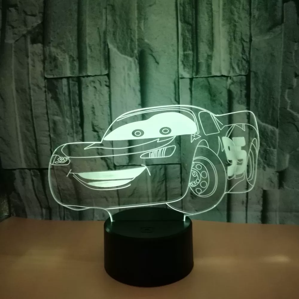 3D LED racing car table lamp, gradient RGB, touch or remote, USB 3W