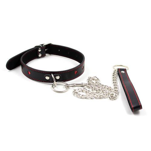 Manufacturer supplies sexy neck collar, adult game toy, red heart collar, PU traction dog chain, pet supplies