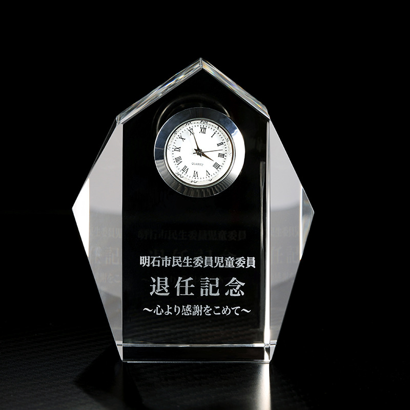 歐式鍾表水晶工藝品 k9水晶鍾擺件 商務辦公退職紀念水晶表件定制