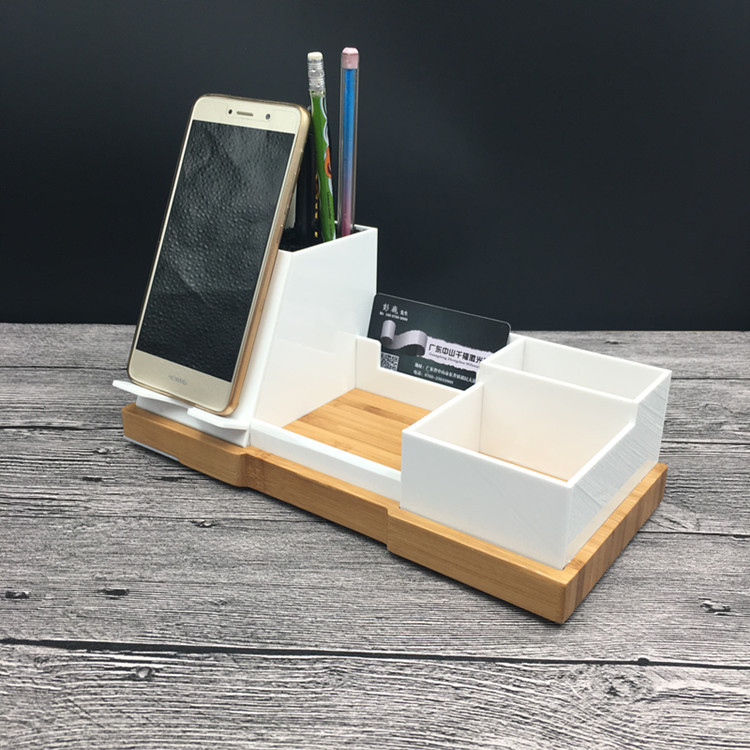 办公桌面多收纳盒手机无线充电多USB口桌面实木广告礼品定制|ms