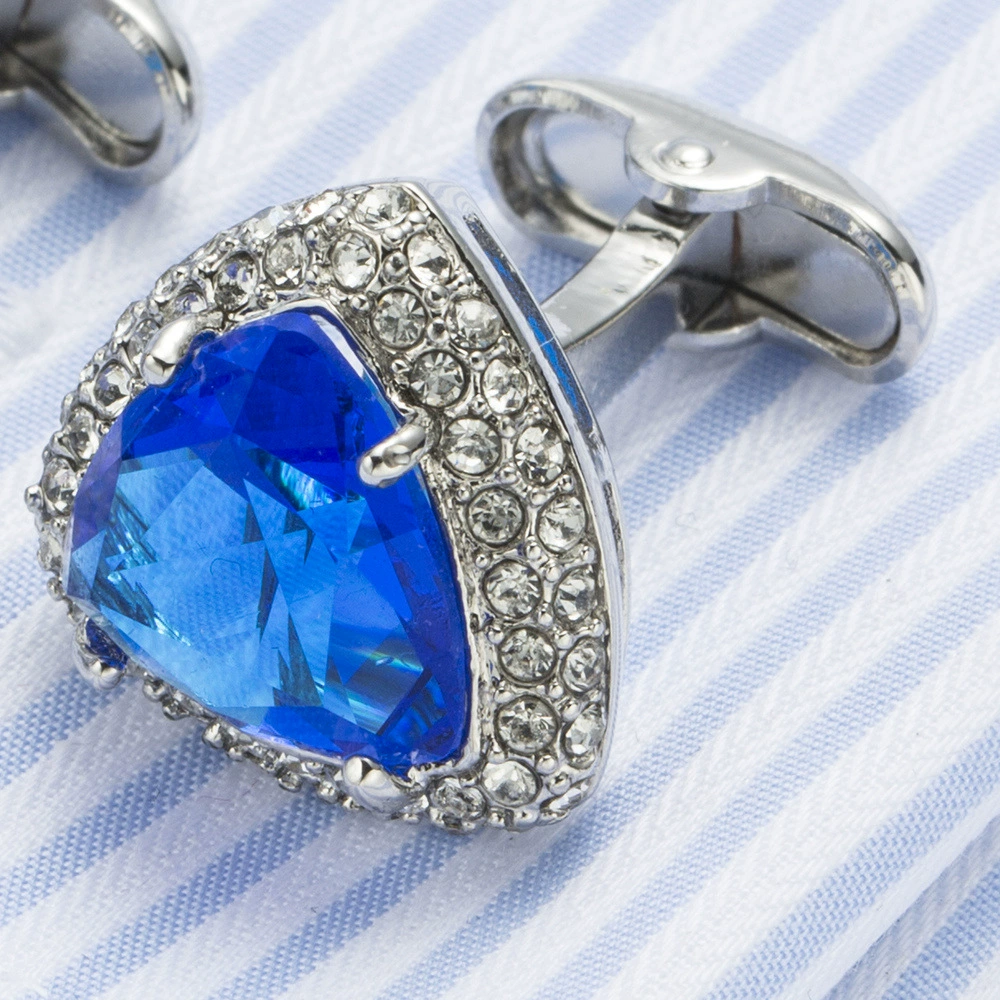 [优质蓝水晶袖扣 洋服袖口扣 法式袖钉 cufflinks 502]