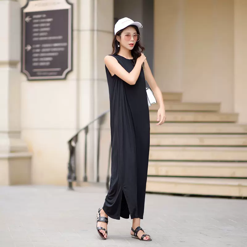 夏季新款长裙连衣裙女旅游海边度假旅拍宽松休闲大褶皱沙滩裙海滩