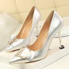 European and American style professional women’s shoes high heels thin heels patent leather shallow mouth pointed metal 