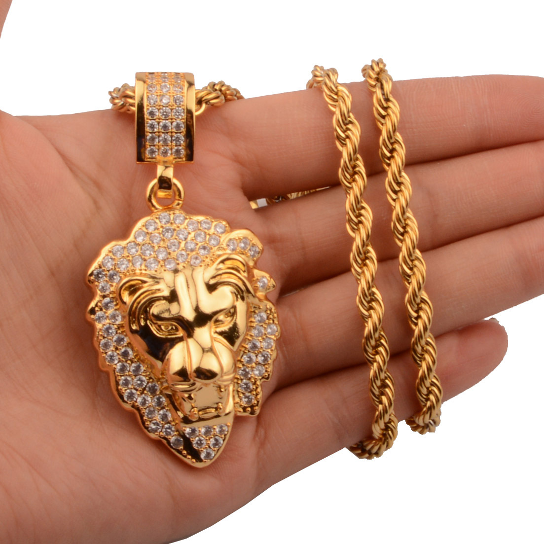 Men's Gender Hip-Hop Lion 304 Stainless Steel Brass Polishing Inlay Men's Charms Pendant Necklace