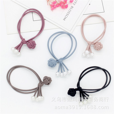 新款发饰头饰 珍珠球结韩版发圈 半边蝴蝶结加粗头绳2元店配货|ms