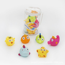 儿童浴室玩具洗澡戏水玩具喷水搪胶海洋动物6只装