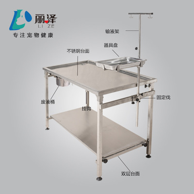 麗澤優質雙層304不鏽鋼寵物貓狗診療台 廠家直銷手動升降診療台