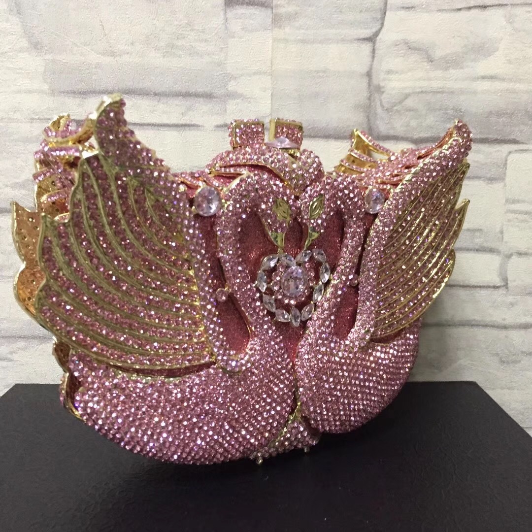 Túi clutch nữ đính kim cương thiên nga cỡ lớn dự tiệc — Màu đen, Màu hồng, Ảnh tùy chỉnh được Cá nhân hóa, Bảy màu vàng kim chi tiết 37