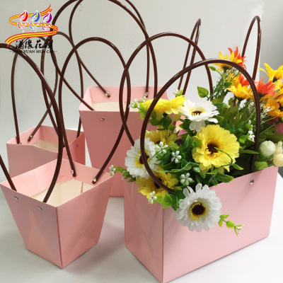 现货批发新款鲜花手提袋花艺花篮加厚双面防水牛皮手提鲜花花束袋