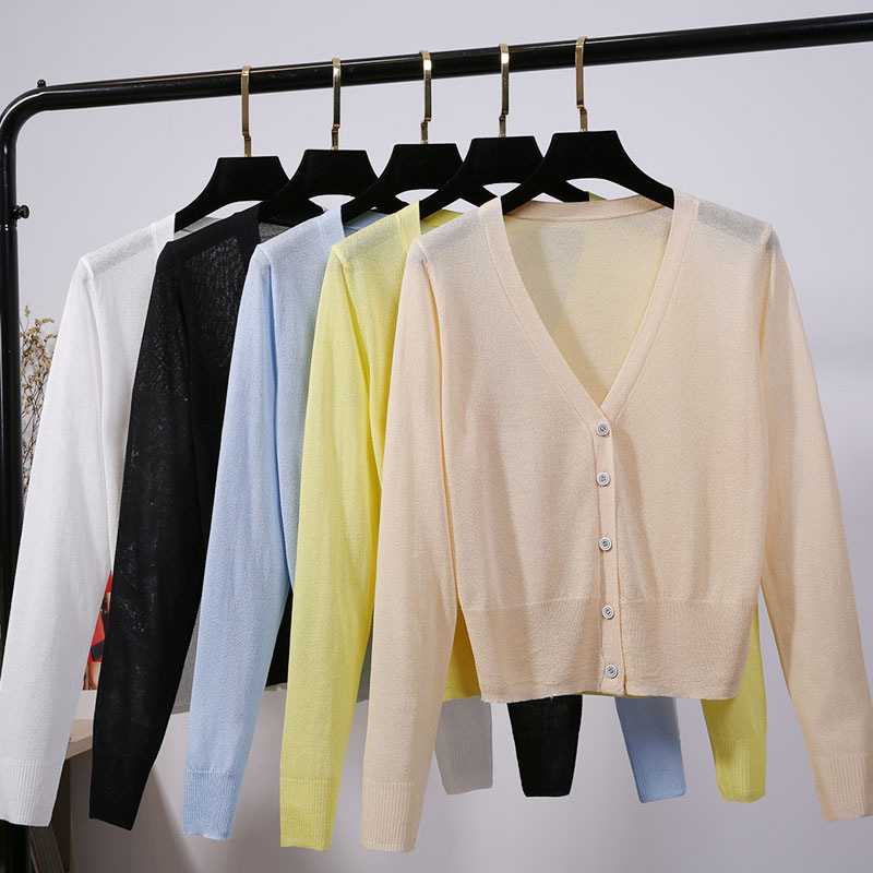 Ice Silk Knitted Sweater Women's Cardigan Short Summer Thin Long-sleeved Sun-protective Shirt Overwear Korean Style Loose Air-conditioning Shirt Coat