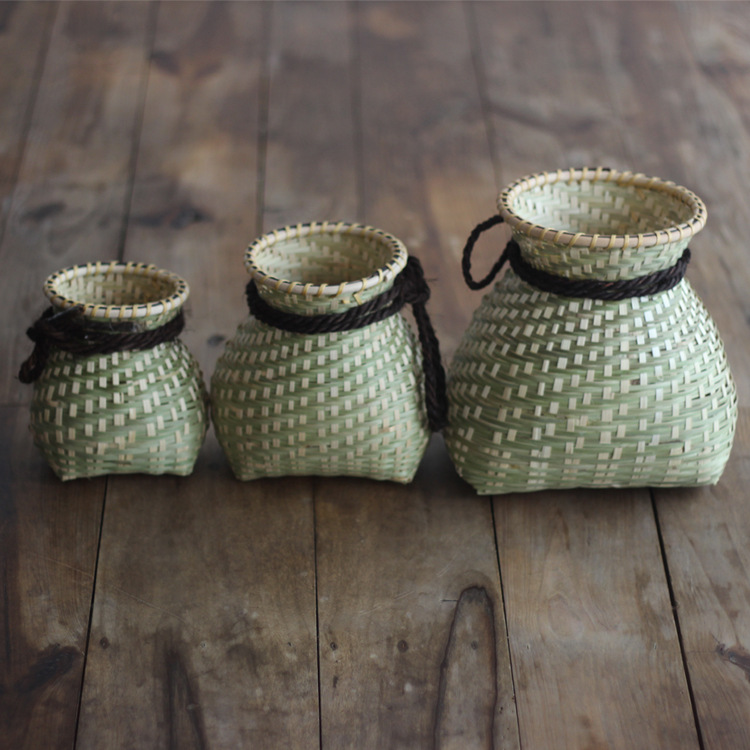 手工编织竹编小鱼篓 跳舞舞台用具摆件装饰工艺品 装小鱼茶叶赶海|ru