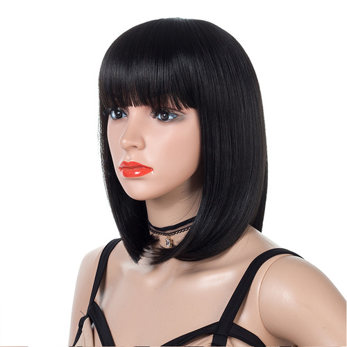 Curly Hair Wigs Bob Hair Wigs female short hair short straight hair Bobo head natural lifelike Qi Banghai wig