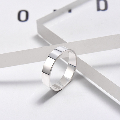 跨境专供S925纯银戒指 潮人欧美风简约光面男女对戒 饰品工厂定制|ms
