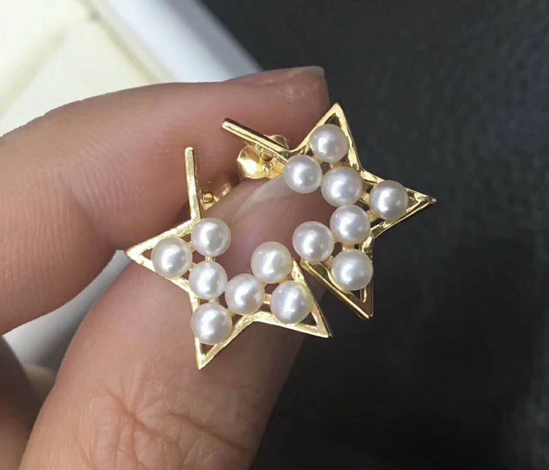 星星款纯银耳环女   镶嵌5-6mm天然淡水珍珠  时尚款耳环