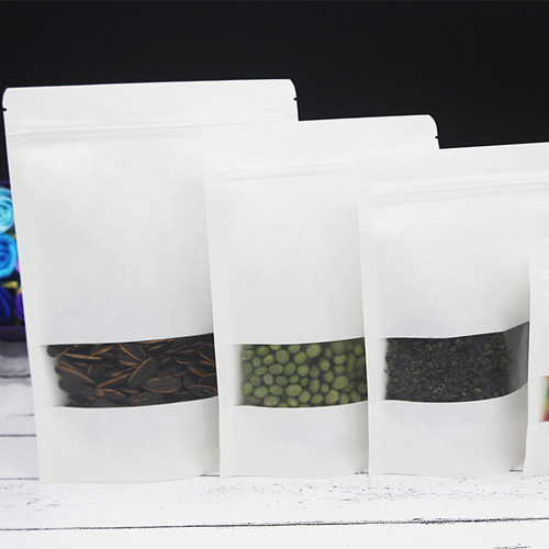 Frosted Window White Kraft Paper Bag, Stand-up Pouch, Self-sealing Zipper Bag, Candy Dog Food, Goji Berry, Snack Packaging Bag