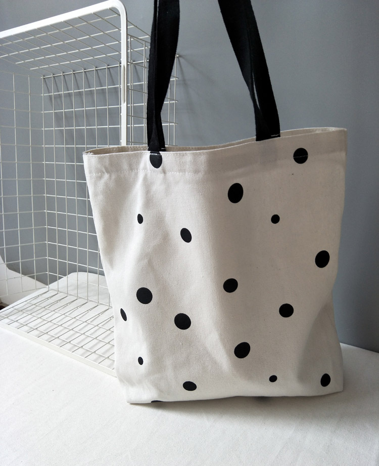 Super lindo Polka Dot simple de un solo hombro bolsa de lona estilo universitario estudiante bolsa de compras para las mujeres