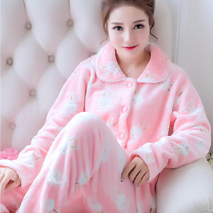 Winter coral velvet cardigan pajamas women's thickened flannel Korean version spring and autumn sweet and lovely student