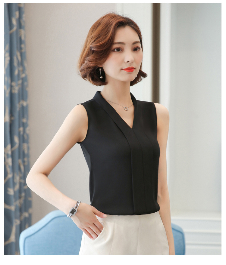 外贸雪纺衫女2022夏季新款时尚背心 V领无袖大码打底女装上衣衬衫详情21