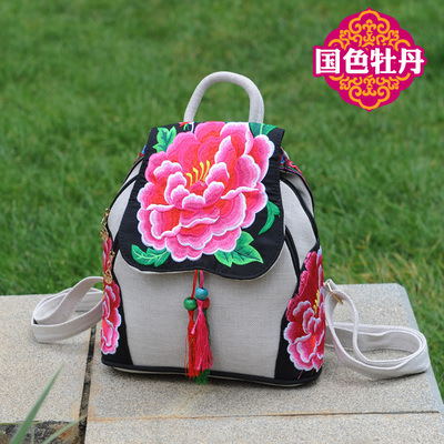 En stock 2023 verano nuevo estilo étnico bolsa de lona de las mujeres floral bordado bolsa casual mochila ventas directas de la fábrica