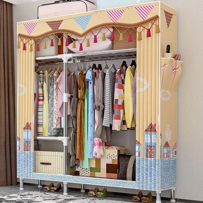 ^简易柜子钢管加粗加固布柜子布艺简约现代经济型组装衣橱收纳衣|ms