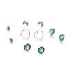 Fashionable turquoise earrings heart shaped, set, European style, 5 pair