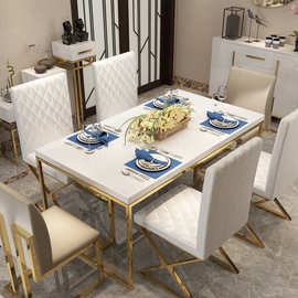 不锈钢创意餐桌椅套装后现代简约北欧钢琴玻璃样板房轻奢餐桌家具