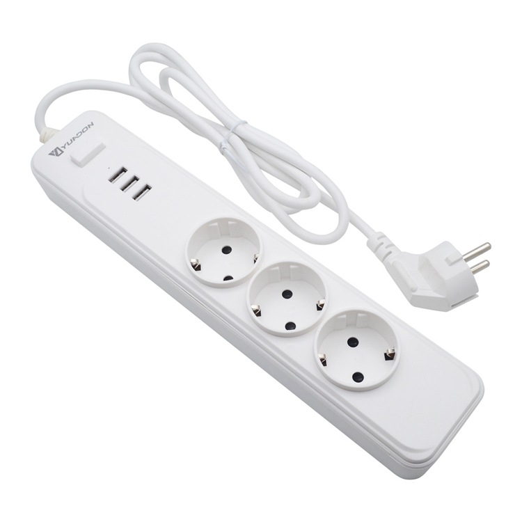 厂家直销家用工业用3位欧德标排插 3.1A快充3USB家用排插YDP-09